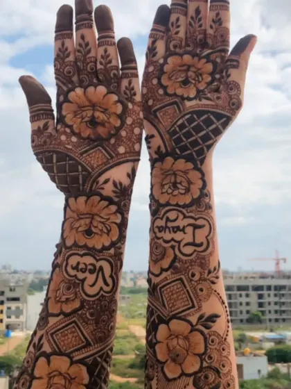 A final, beautiful shot of the 'Veer and Inaya' bridal mehendi.