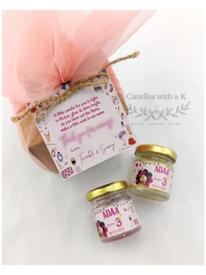 A close-up of the personalized spa-themed gift, perfect for a relaxing treat for guests.