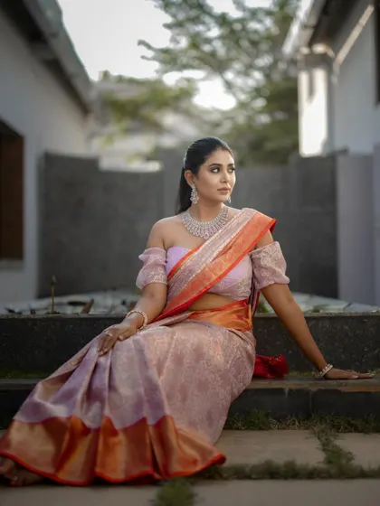 A modern bridal portrait by a serene water lily pond. This is a duplicate of ID 18, showcasing a beautiful blend of modern bridal style and traditional elegance.