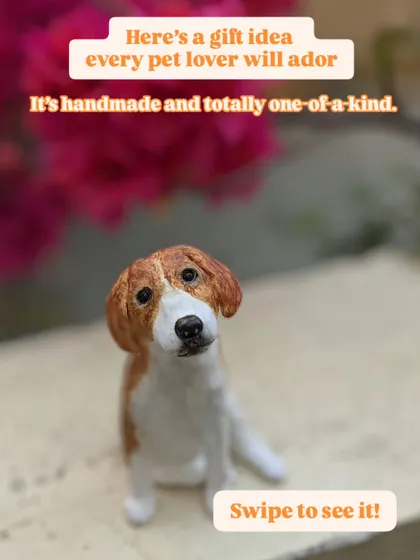 A gift idea every pet lover will adore. This hand-sculpted beagle miniature is completely one-of-a-kind, capturing a sweet and soulful expression that melts hearts.