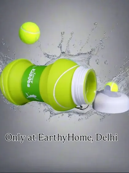 This creative shot shows the tennis ball themed foldable bottle in action. It's a fun, sporty design available exclusively at my store.
