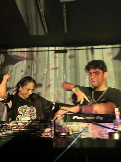 Another shot from the Pocket Radio set. You can see the intensity and focus as I mix, with the crew vibing right alongside me.