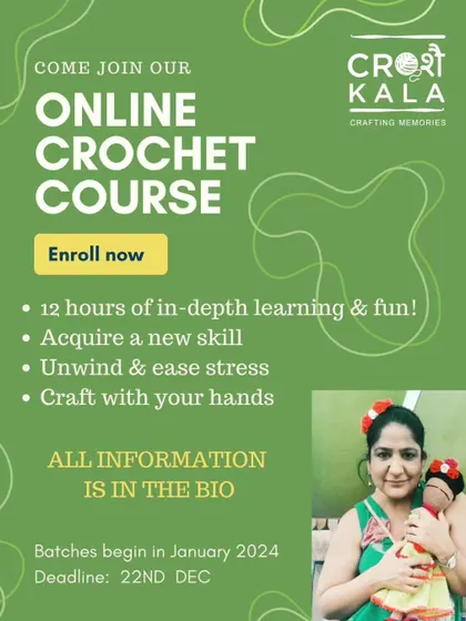 My online crochet course is perfect if you want to learn from the comfort of your home. It's a 12-hour journey where you'll acquire a new skill, ease stress, and learn to craft beautiful things with your hands.
