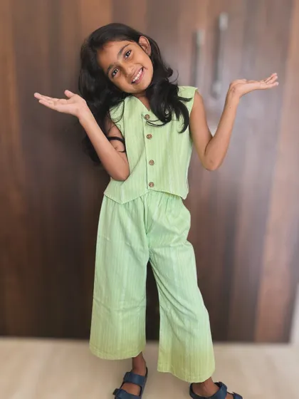 How chic is this pastel green waistcoat set? It's a stylish and unique outfit that's still incredibly comfortable for all-day wear, thanks to the lightweight cotton and relaxed fit.