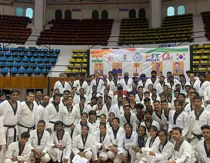 A group photograph with all the dedicated participants of the National Kyorugi Referee Seminar & Refresher Course in Cuttack, Odisha.