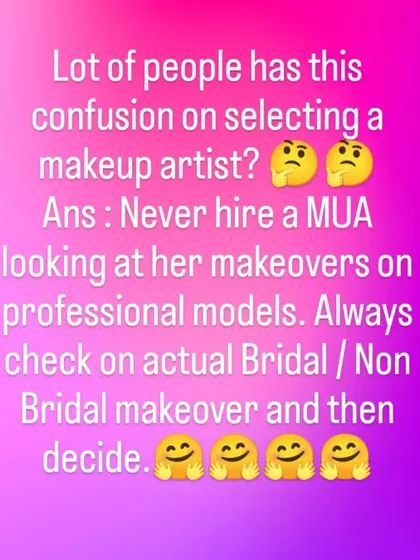 Here is some honest advice from me. It's important to look at a makeup artist's work on real brides, not just professional models. This will give you a true idea of how they handle different skin types and features, so you can make the best choice for your wedding day.