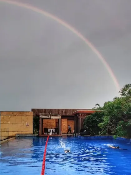 A beautiful rainbow arches over our pool, making for a magical swim session. Sometimes, the dreams you dare to dream really do come true right here.