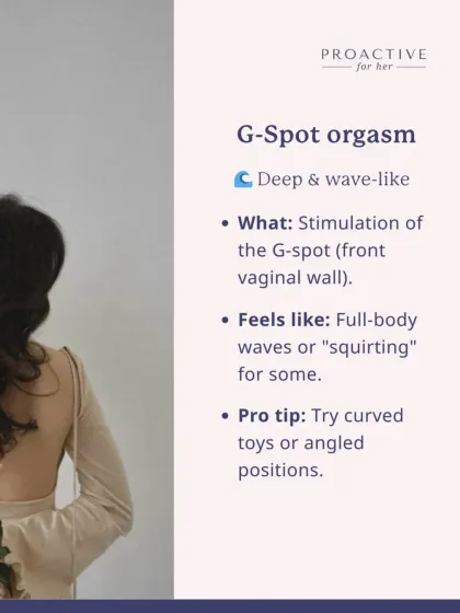 A G-Spot orgasm comes from stimulating the front vaginal wall. For some, it can feel like full-body waves or even lead to "squirting."