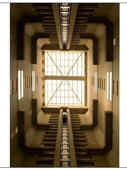 The interior atrium of a 23-storied twin tower in Lower Parel, Mumbai. Conceived on the lines of a 7-star property, the dramatic, symmetrical design creates a powerful sense of scale and light.