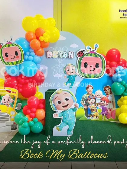 We brought the joy of Cocomelon to Bryan's birthday party. This colorful setup included JJ and his friends, the iconic yellow school bus, and a vibrant balloon arch, making it a sing along celebration.