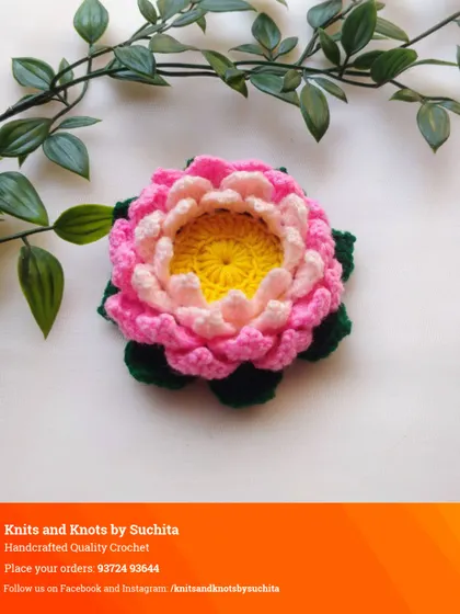Another angle of the two-toned pink lotus, highlighting the craftsmanship and the gentle gradient of colors from the center to the outer petals.
