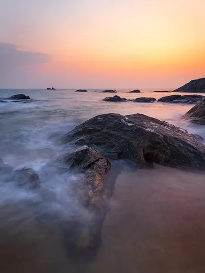 The calm waters at sunset near Kundapur. While it looks peaceful, this is when we photographers are frantically running around, trying to capture the fading light.