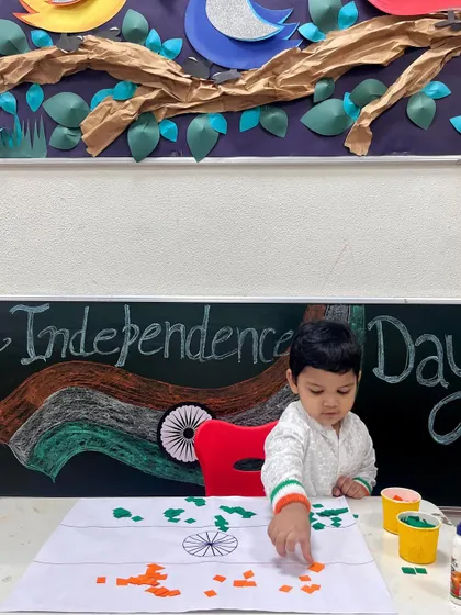 A student in a traditional kurta participates in our Independence Day craft session. Our activities are designed to be inclusive and to celebrate our shared heritage.