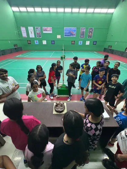 Another angle of our World Badminton Day celebration, capturing the happy and relaxed atmosphere among our students.