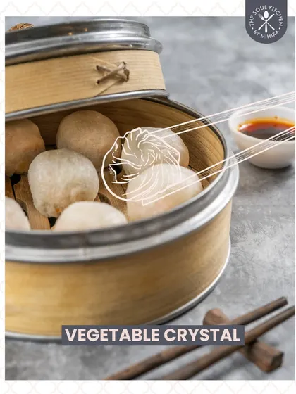 My Vegetable Crystal dimsums are delicate, translucent, and filled with a mix of finely chopped vegetables.