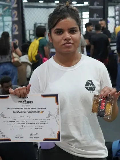Apoorva, after winning her MMA bout in Mumbai. She is another one of our talented female fighters making her mark on the Indian MMA circuit.
