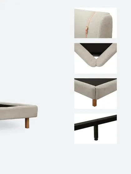 A detailed look at the construction of the Crème Bed. From the leather strap accents on the headboard to the various leg options, every element is designed to offer timeless style and durability.