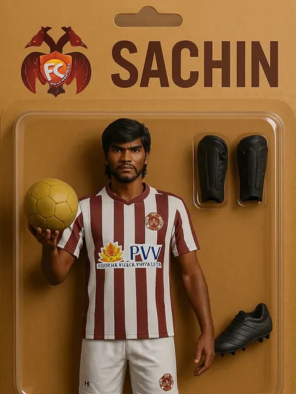 This is Sachin. A powerful presence on the field, his portrait reflects the strength and determination we see in him every day.