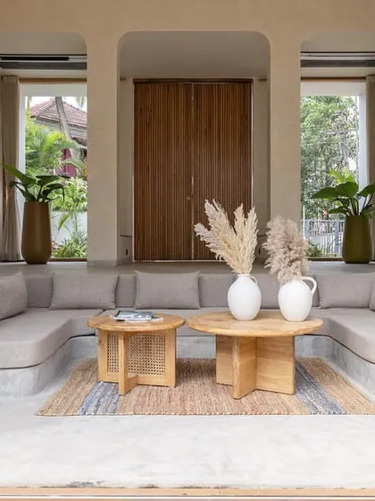 The sunken living room in the House of Basho is one of our favorite spaces. The built-in concrete seating connects you to the ground and the outdoors, creating a cozy and informal area for relaxation.