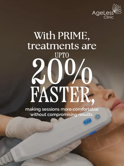 The new Ultherapy PRIME technology makes treatments up to 20% faster. This not only improves comfort during the session but does so without compromising the quality of the lift. Here you can see the device being applied to the jawline, a common area for treatment.