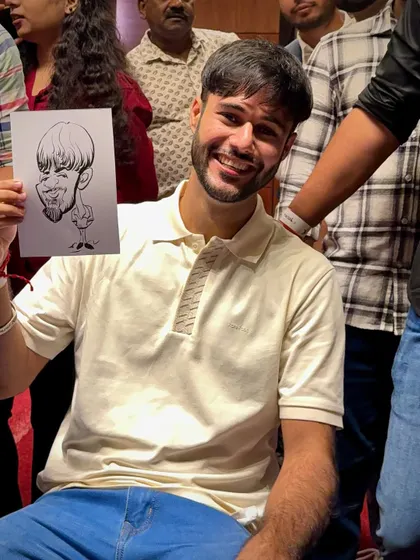 Another big smile from a guest at a live event. It's rewarding to hand over a piece of art that instantly brings joy and becomes a great conversation starter.