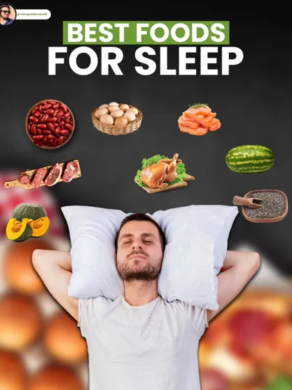 The right foods can significantly improve your sleep. This graphic highlights the best foods to eat for a restful night, including eggs, salmon, turkey, and pumpkin seeds.