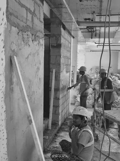 A behind the scenes look at the plasterwork during the interior turnkey project for ROCA Gallery. This shows the foundational work my team undertakes to ensure a perfect finish.