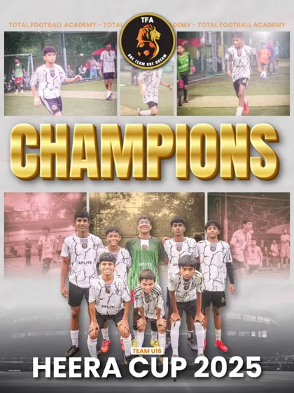 The U16 team celebrating their Heera Cup 2025 championship. This victory highlights their journey of teamwork and triumph.