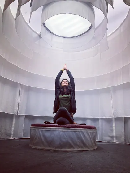 The full expression of Gomukhasana requires focus and patience. In my classes, we work towards poses like this step by step, using modifications to suit every body.
