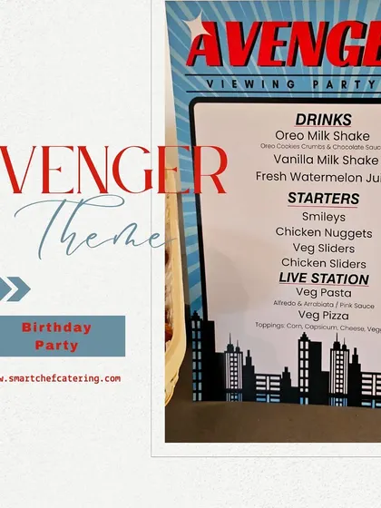 Hosting a themed party? We can create a menu that perfectly matches your vision, just like we did for this super-heroic Avenger's birthday bash.