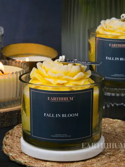 Let your space bloom with my 'Fall in Bloom' glass jar candle. The bright yellow flower is designed to bring warmth and serenity to your home.