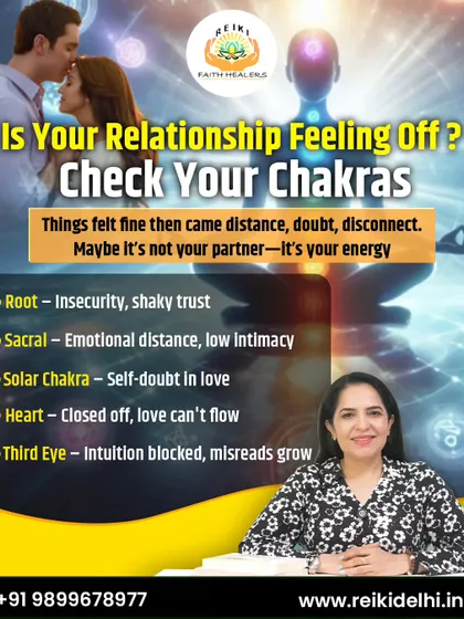 Is your relationship feeling off? This graphic explains how blocked chakras can create distance and mistrust. It details how imbalances in the Root, Sacral, Solar, Heart, and Third Eye chakras affect your connections with others.