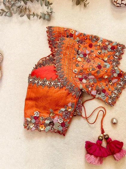 Another angle of the peach corset blouse, a vision of love and craftsmanship.