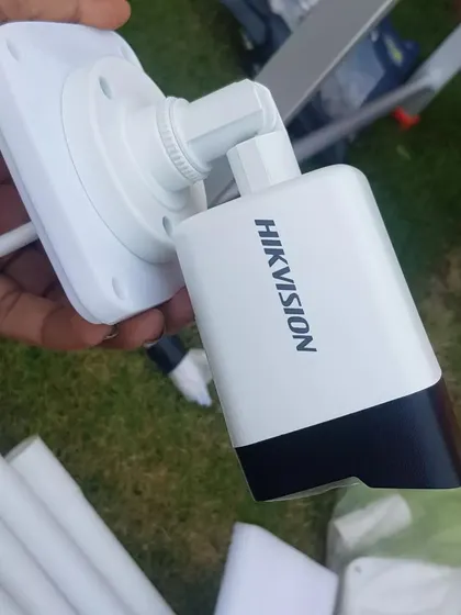 A new Hikvision 4MP IP bullet camera, fresh out of the box and ready to be installed for a client.