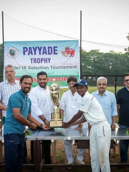A young cricketer from our U-16 team receives the Payyade Trophy at the prize distribution ceremony. This tournament is an official MCA Selection Tournament, providing a crucial platform for youth talent to get noticed.
