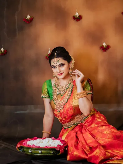 A beautiful seated portrait from a creative session with a model and MUA, demonstrating our ability to style and compose stunning images.