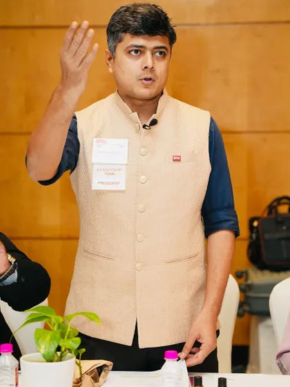 At BNI Prime, we don't just chase success, we design it together. Here, I am explaining a concept during a meeting, emphasizing that our collective energy and shared vision are what drive our growth.