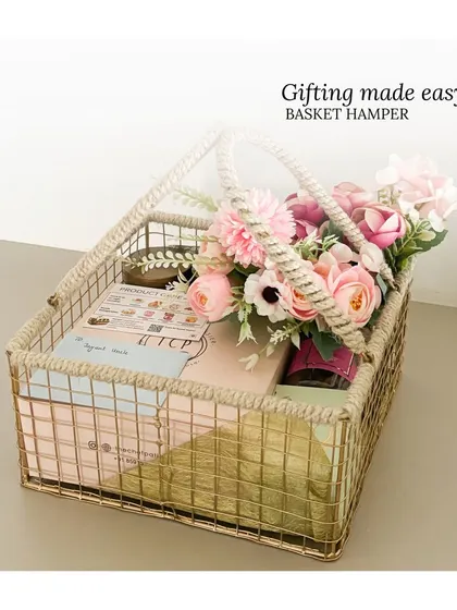Sometimes words aren’t enough, but a hamper full of treats is! This large metal and jute basket can be filled with a custom selection of our goodies for any occasion.