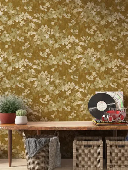 A lovely leaf pattern in a warm, mustard yellow tone. This design from the Florina collection brings a touch of nature's charm indoors, creating a cozy and inviting reading nook.