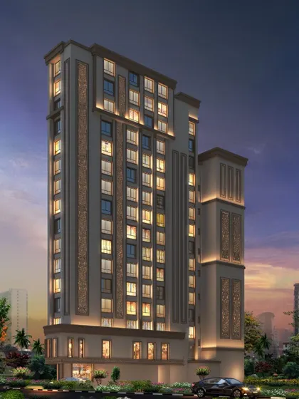 A night render of Bella Vista, demonstrating how uplighting and interior lights will accentuate the building's refined architectural details.