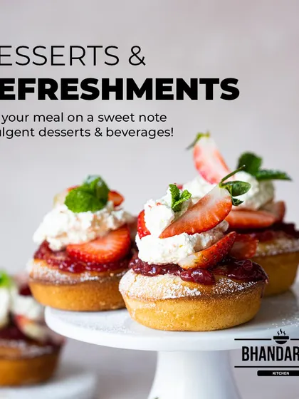End your meal on a sweet note with my selection of indulgent desserts and refreshments. This image showcases beautiful strawberry tarts, just one example of the many sweet treats I can prepare for your event.