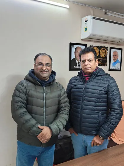 Receiving blessings from Hanshi Bharat Sharma, a legendary leader in Indian karate. The guidance and wisdom of our seniors are invaluable in our journey.