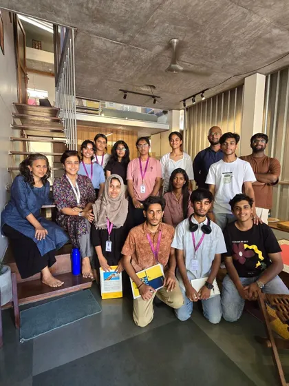 My studio is a space for continuous learning. Here I am with a group of visiting students from BMS, sharing insights right where the work happens. I treat interns and young architects as collaborators on real projects, ensuring they are immersed in the creative process from day one.