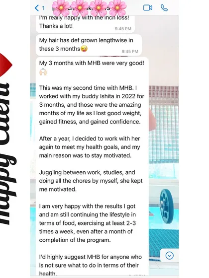This client came back to me after a year to stay motivated. Her testimonial shows that it's never too late to restart your fitness journey.