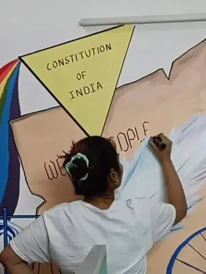 The process of painting the Ambedkar-inspired mural. A lot of research and heart went into sketching and bringing these important stories to the wall.