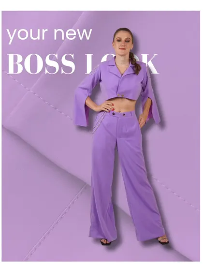 Your new boss look. This lavender co-ord set with a cropped blazer and wide-leg pants is the definition of She-E-O energy.