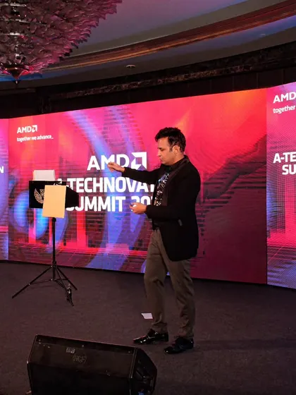 An engaging mentalism session during the AMD A-Technovation Summit in Noida. I believe in making the audience feel special because they are the most important part of the show.