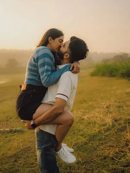 A passionate kiss captured during a pre-wedding photoshoot. These moments of pure romance create powerful and timeless images that couples will treasure.