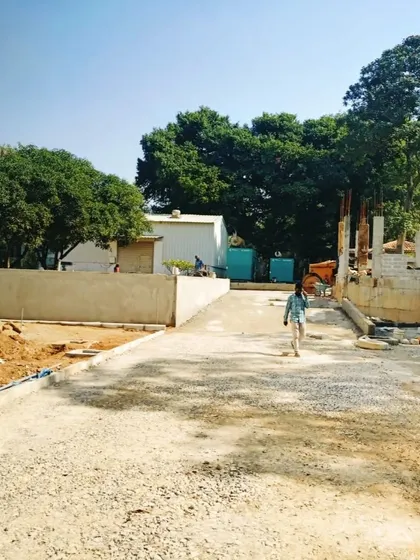 Site preparation at the Good Shepherd Cathedral in Secunderabad. This photo shows the groundwork and leveling, a critical first step before any hardscape or planting can begin.