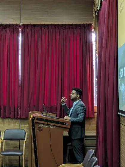 Another shot of me speaking at the podium during the International Mountain Day seminar.